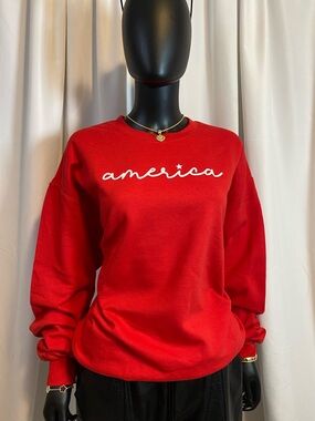 Red 'america' Graphic Crewneck Sweatshirt